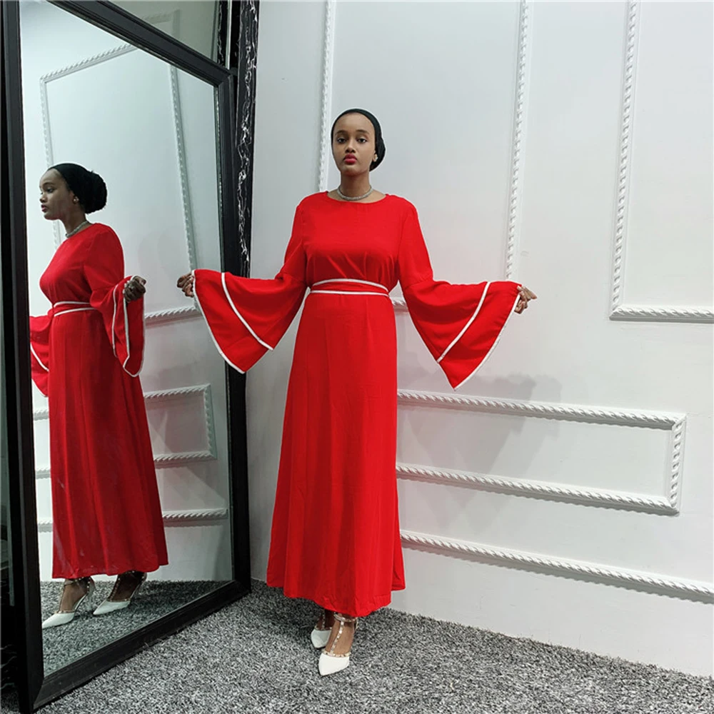 red dress Кафтан абайя Дубай, Турция хиджаб мусульманское платье Саудовская Арабская африканская платья для женщин Кафтан Исламская одежда Elbise Robe Vestidos - Цвет: red dress
