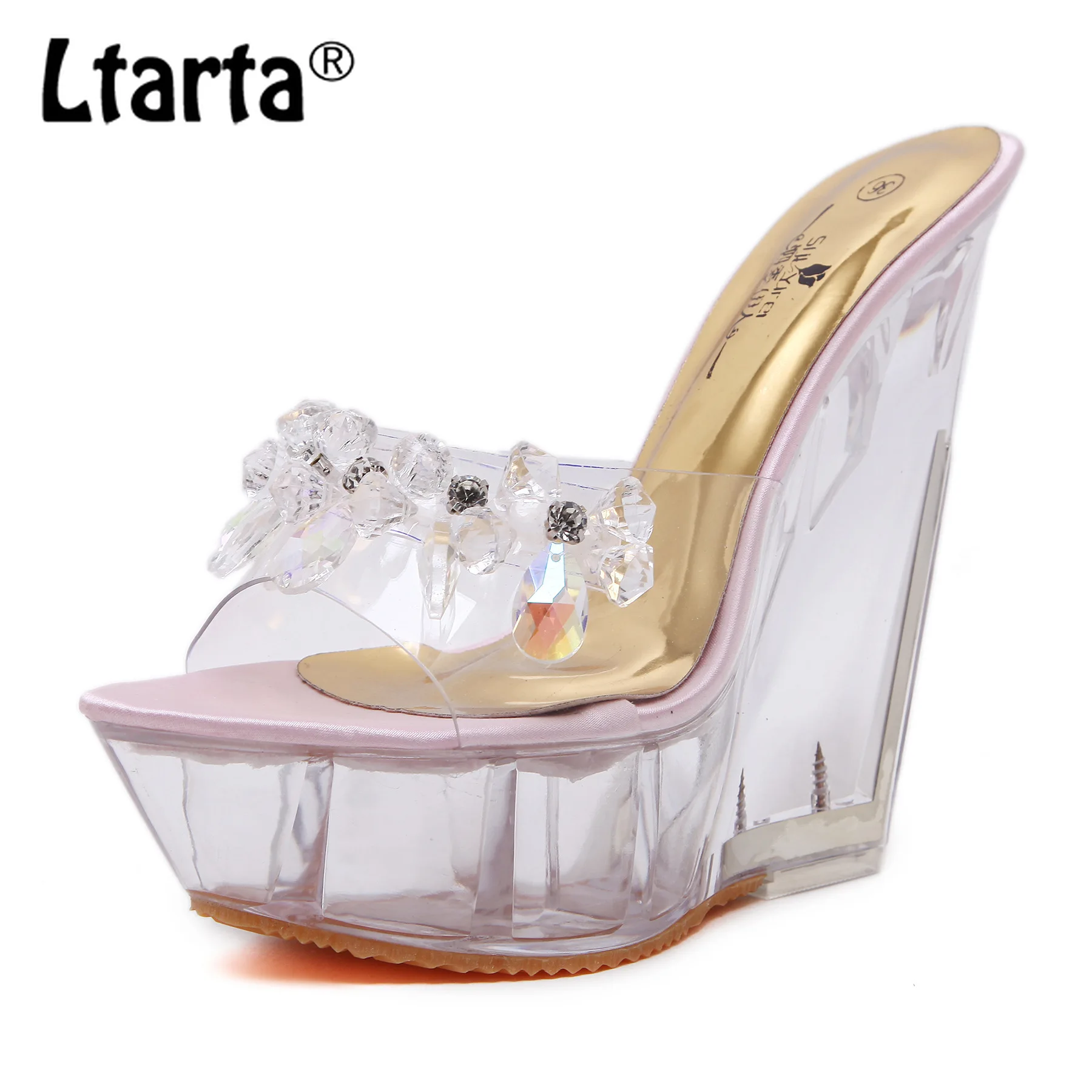 Босоножки LTARTA на танкетке со стеклянными стразами летние водонепроницаемые