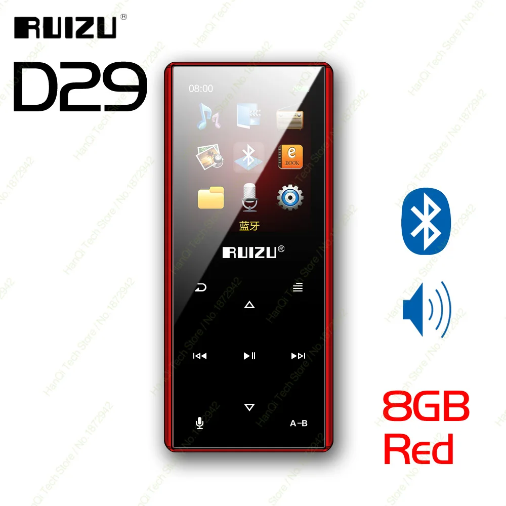 Ruidu D29 Bluetooth MP3-плеер портативный аудио 8 Гб музыкальный плеер со встроенным динамиком Поддержка FM, запись, электронная книга, часы, шагомер - Цвет: Red With Blueooth