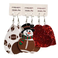 christmas jewelry new snowman balls print shiny leather dangle drop earrings sets for women sports style accessory wholesale