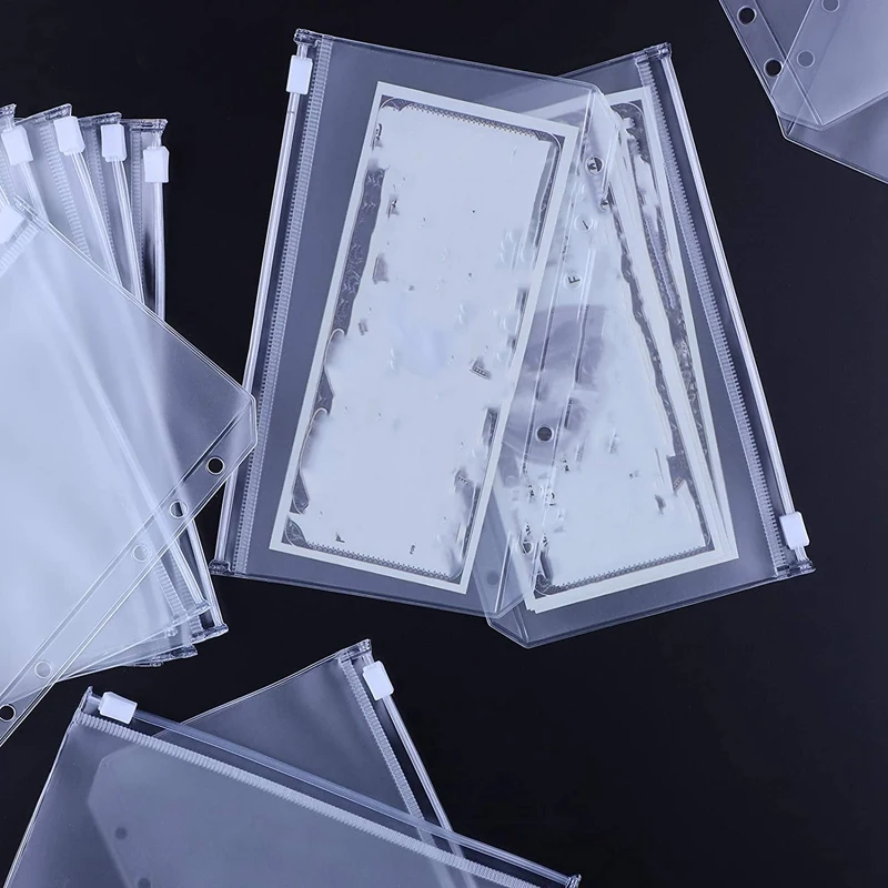 

A6 6-Holes Binder Pockets Clear PVC Binder Envelopes Zipper Binder Pouches for A6 Notebook Binder, Waterproof