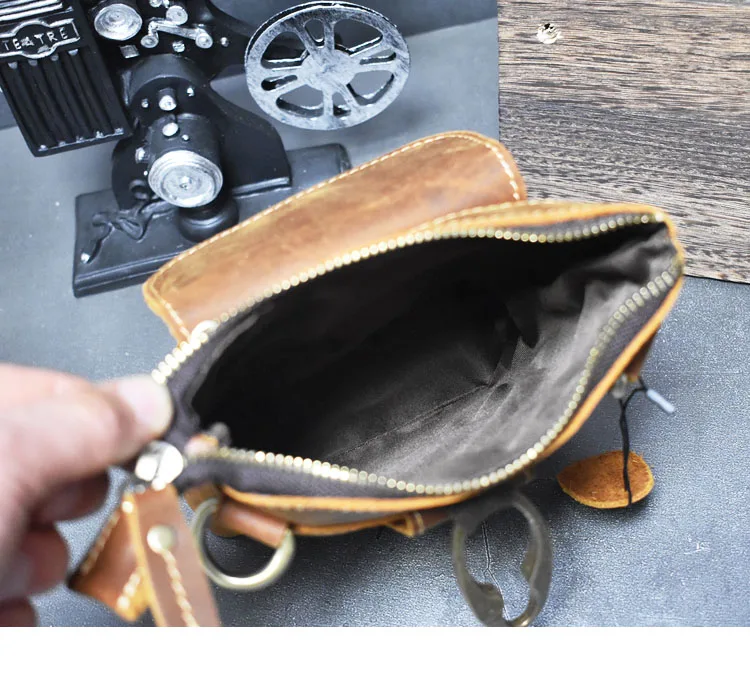 

Pure Handmade Natural Crazy Horse Leather Men Crossbody Bag Vintage Genuine Leather Shoulder Sling Beg Waist Pack