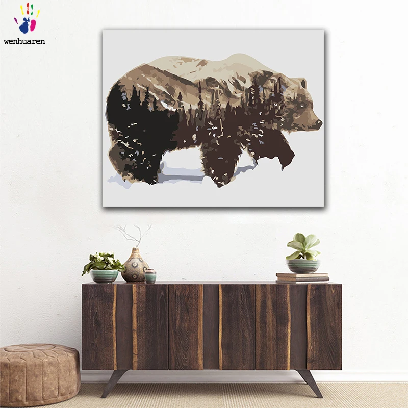 DIY картинки для раскраски по номерам с цветами медведя и лося силуэт рисунок