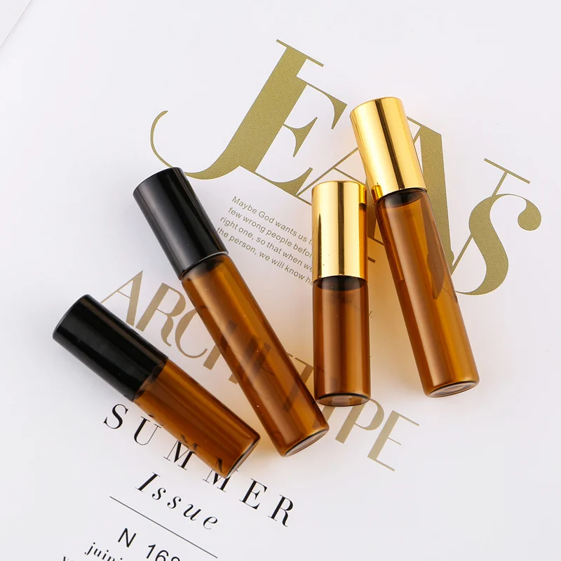 Стеклянный ролик с шариком 5 мл 10 м Янтарный стеклянный рулон на бутылке