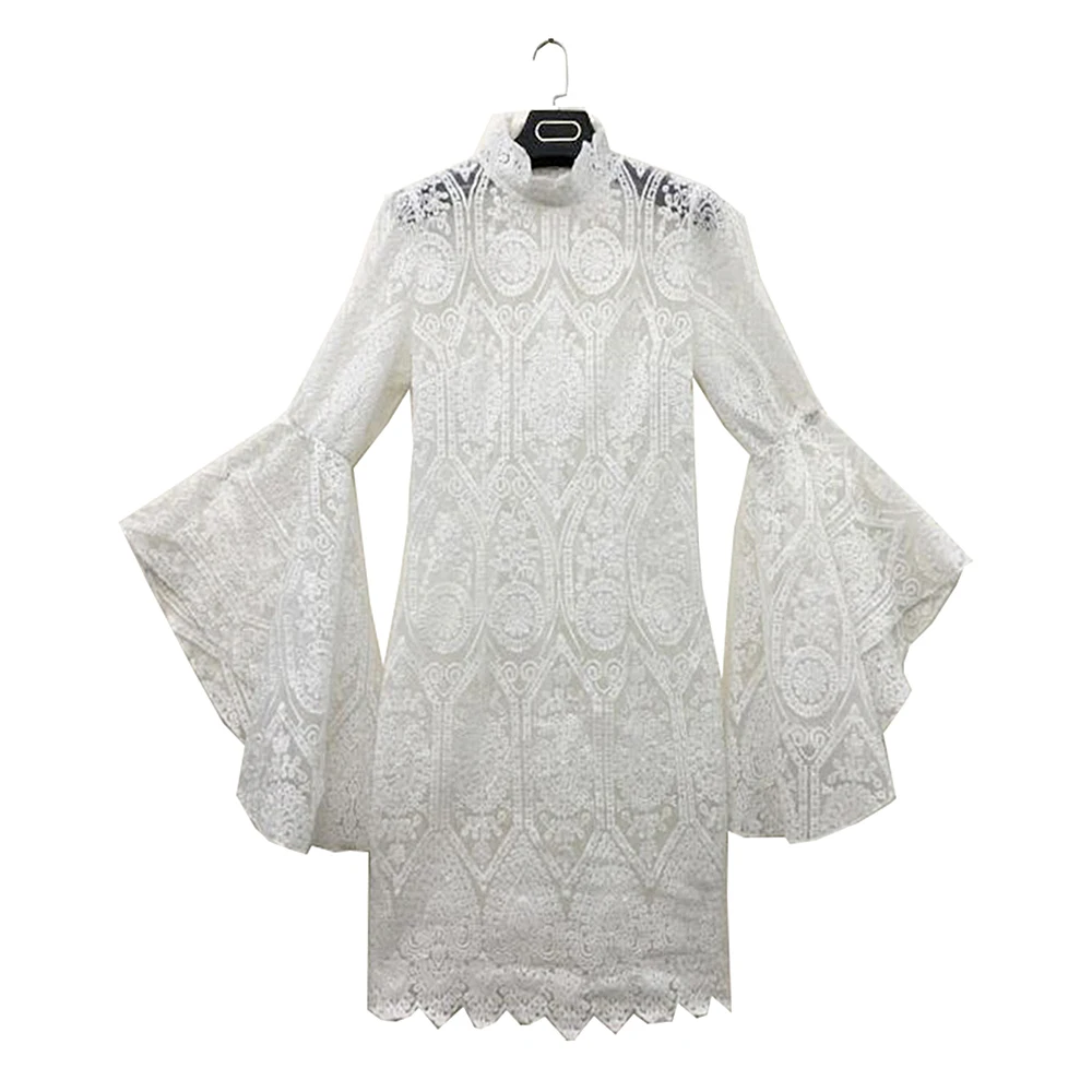 Vestido ceñido de encaje con manga acampanada para mujer, ropa elegante de fiesta de noche, primavera y verano, 2021