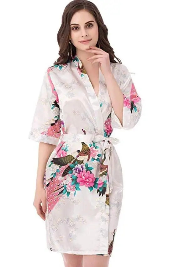 Сексуальный Свадебный халат для невесты и подружки Серое Женское кимоно банное