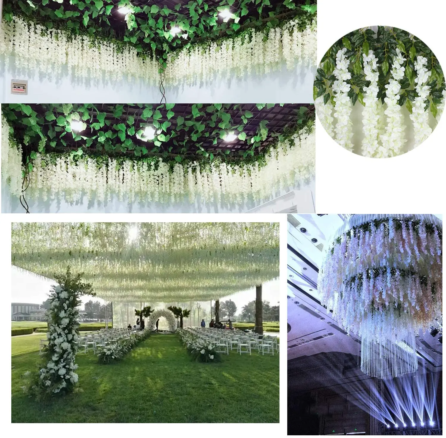 12Pcs 45inch Artificial Wisteria Flowers Fake Vine Ratta Hanging Garland Silk String Home Party Wedding Decor | Дом и сад