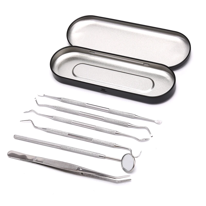 

6pcs Silver Dental Tools Tooth Stone Remover Pick Scaler Mirror Stainless Steel Teeth Clean Probe For Dentist Or Personal
