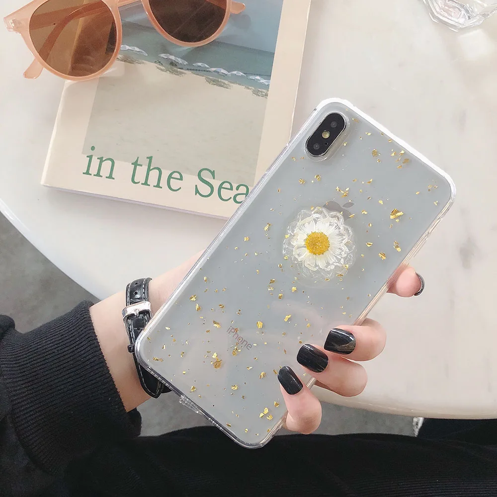 Прозрачная Золотая фольга для телефона чехол iPhone 7 8 6 6s Plus XR X XS MAX TPU 3D натуральные