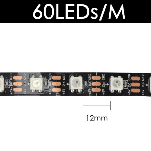 Black 60 LED WS2812B DC 5 В Светодиодная лента RGB 50 см 1 м 2 м 3 м 4 м 5 м 30/144 светодиодный s умный адресуемый пиксель чёрно-белые печатные платы WS2812 IC 17Key Bar - Испускаемый цвет: Black 60 LED