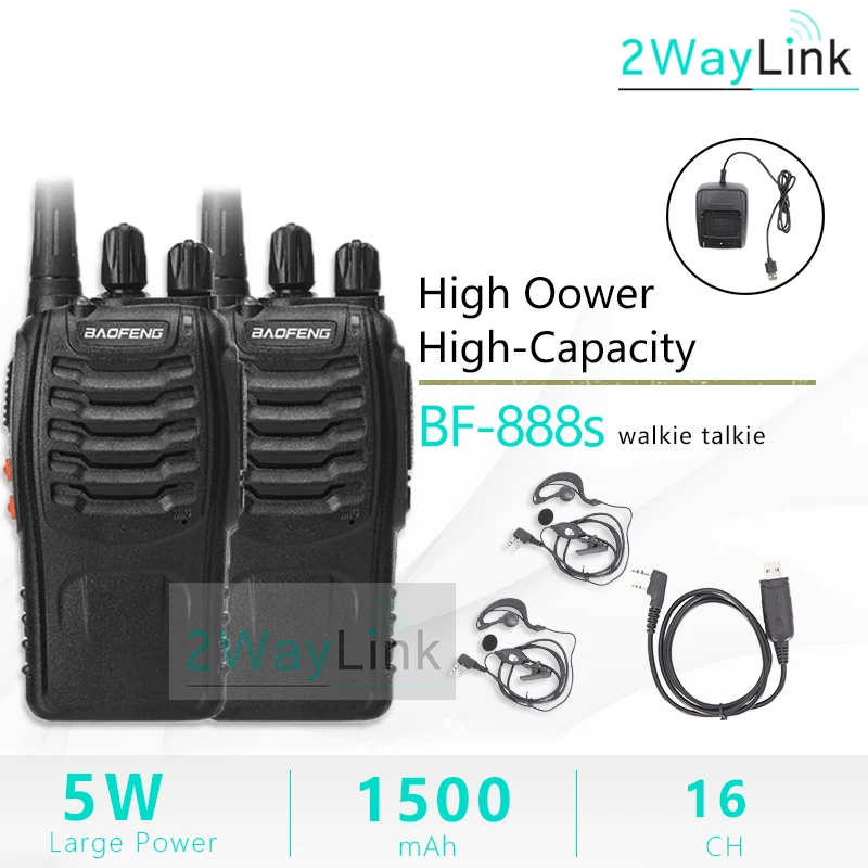 2 шт Baofeng 888S двухстороннее радио с PPT Baofeng 888 Walkies портативное радио Baofeng BF-888S UHF 16CH для качественной связи - Цвет: USB-Headset-Cable
