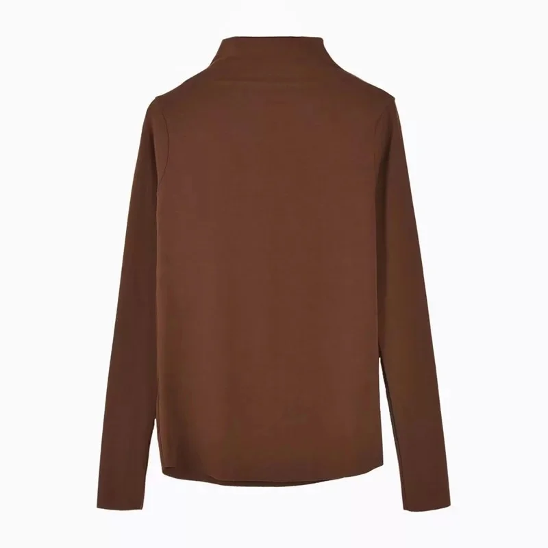 Coffee Ulzzang, корейский стиль, длинный рукав, одноцветная, женская футболка, водолазка, повседневная, тонкая, Roupas Feminina, боди, футболка, женская, черная, белая - Цвет: Coffee
