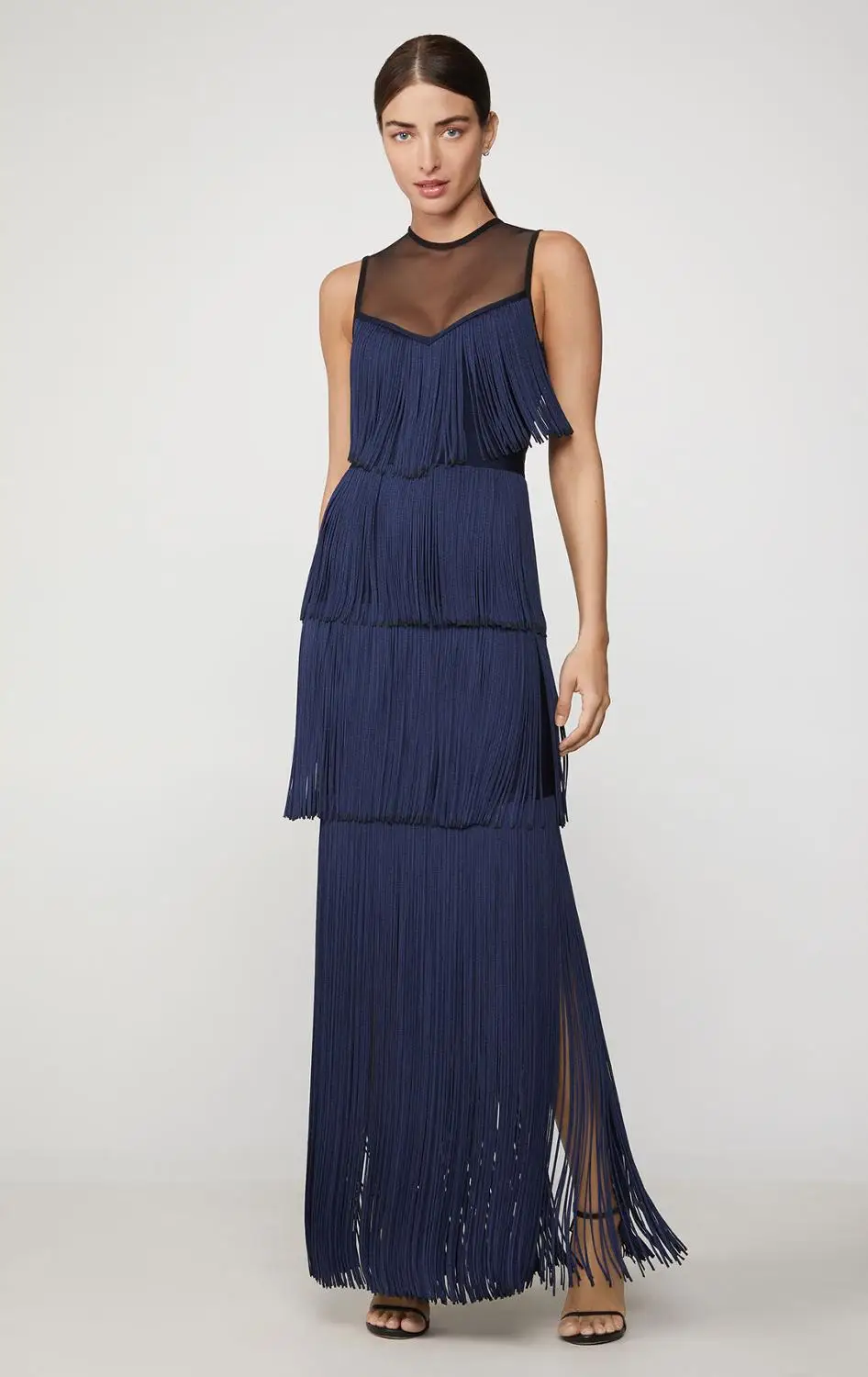 

2019 New Arrival Women Sexy Tassel Elegant o neck sleeveless vestido Feathers bodycon celebrity evening Party Bandage dress
