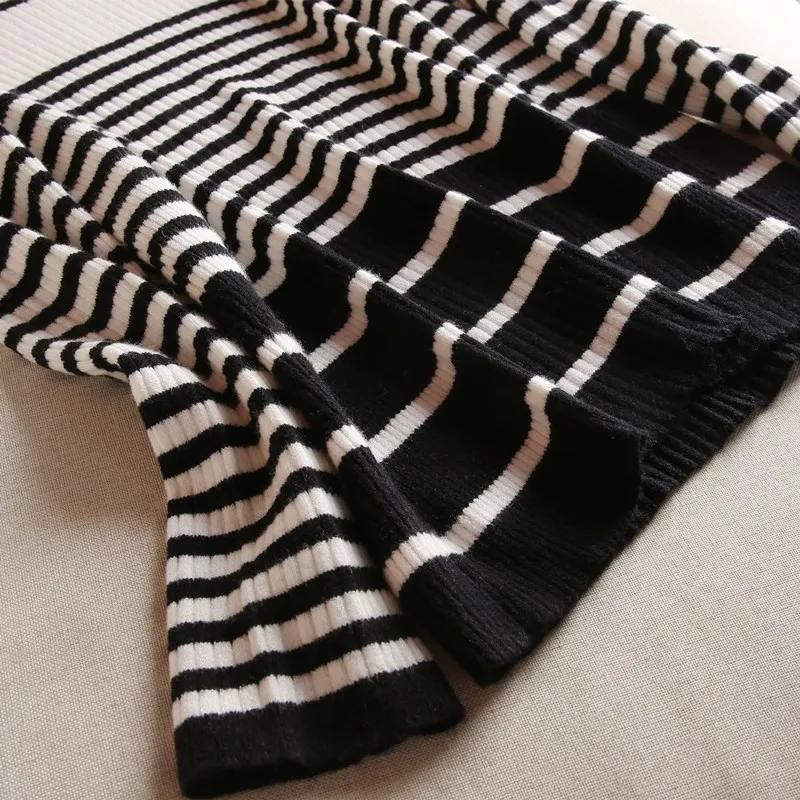 

BARESKIY New Women's Top O-neck Cashmere Sweater Striped Slim Knit Pullover Short Korean Ladies Sweater 2020