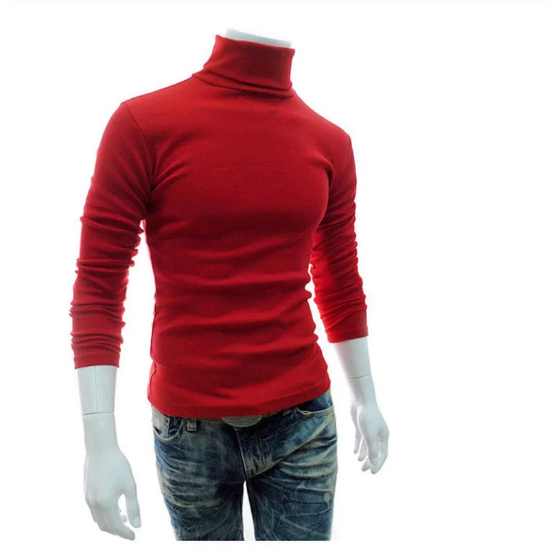 

Autumn and 2021 New Winter Men's Turtleneck Solid Color Casual Sweater Slim Knitted Keep Warm pullover sweater