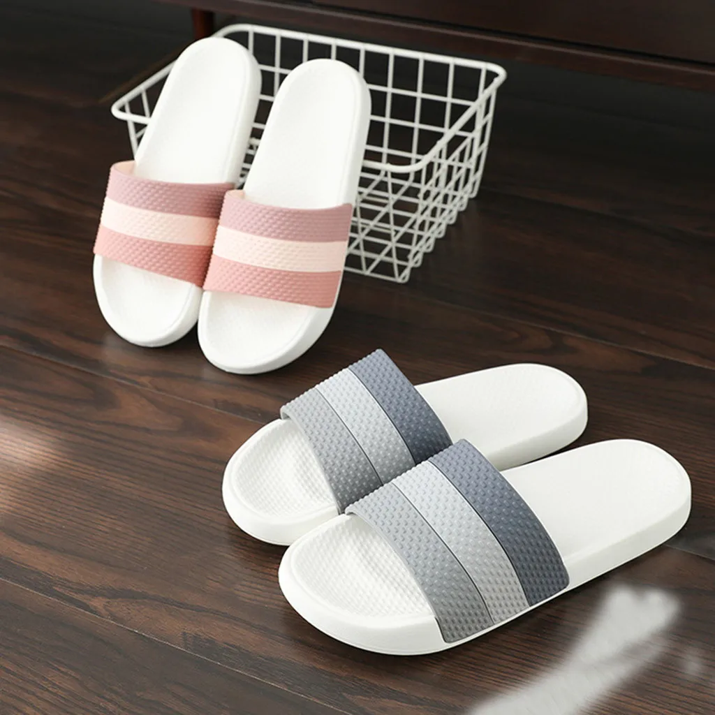 Шлепанцы женские домашние Нескользящие сандалии с принтом в полоску сланцы для
