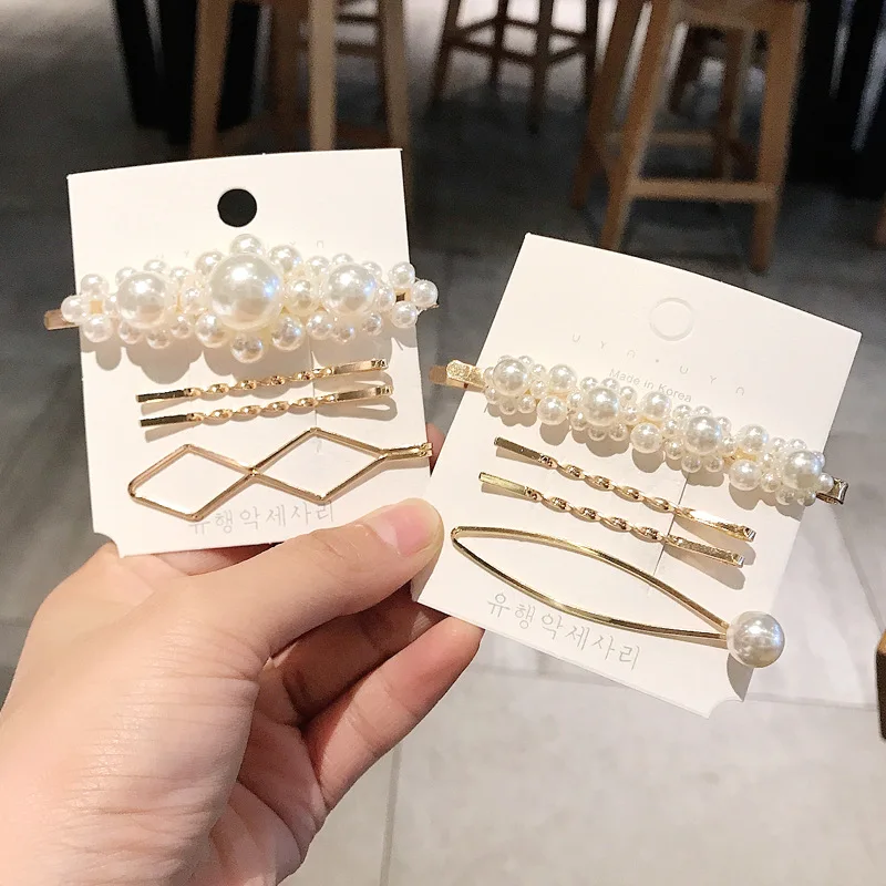 Женская заколка для волос с жемчугом Золотистая геометрической формы аксессуары