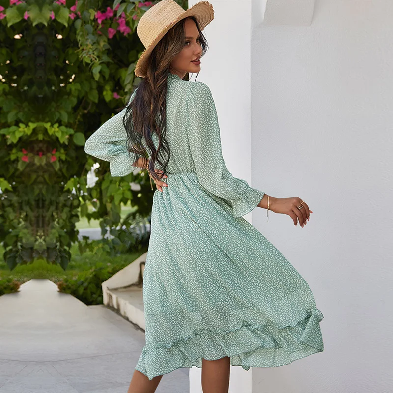 Женское длинное платье с принтом элегантное Привлекательное для отпуска