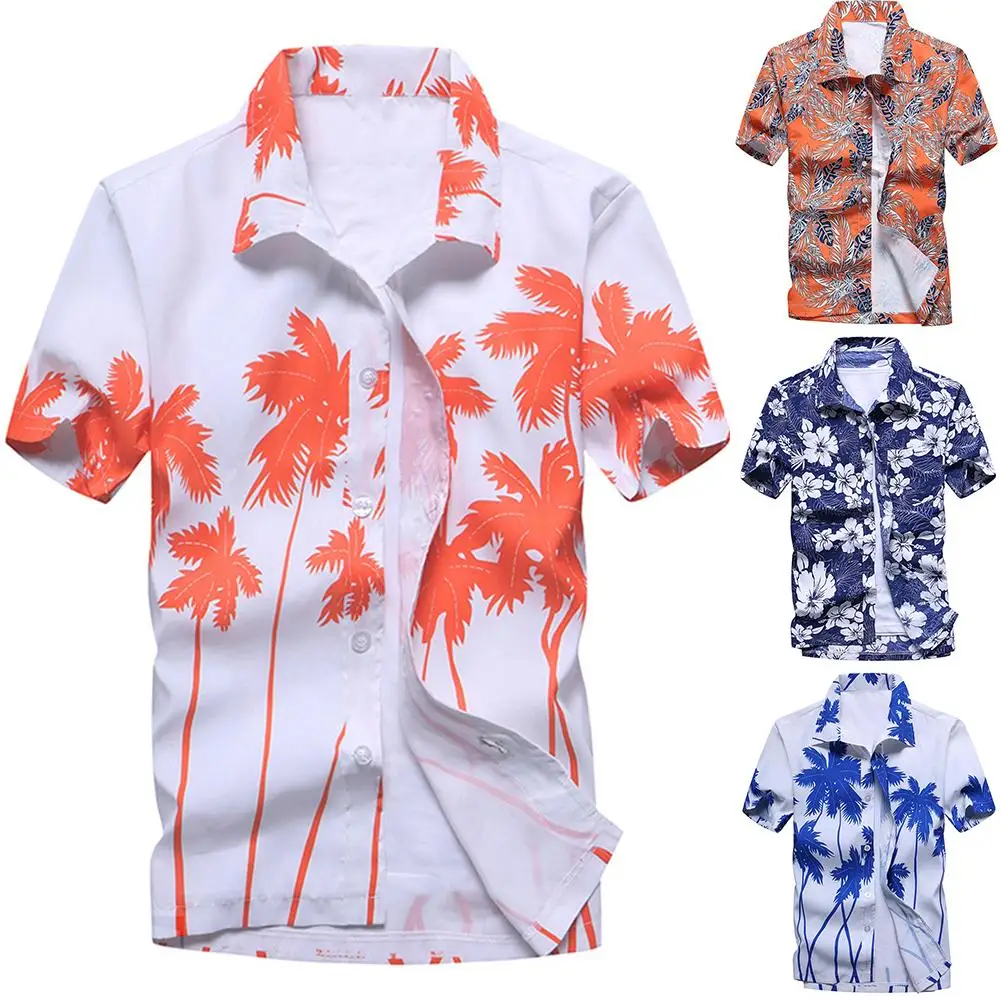 

Plus Size Hawaiian Summer Beach Men Buttons Turn Down Short Sleeve Shirt Top