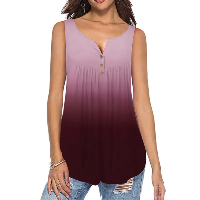 

2020 Summer Women Vest T shirts Fashion Large Sizes Loose Sleeveless Gradient T shirts Plus Size Casual Beach Tank T shirt Tops