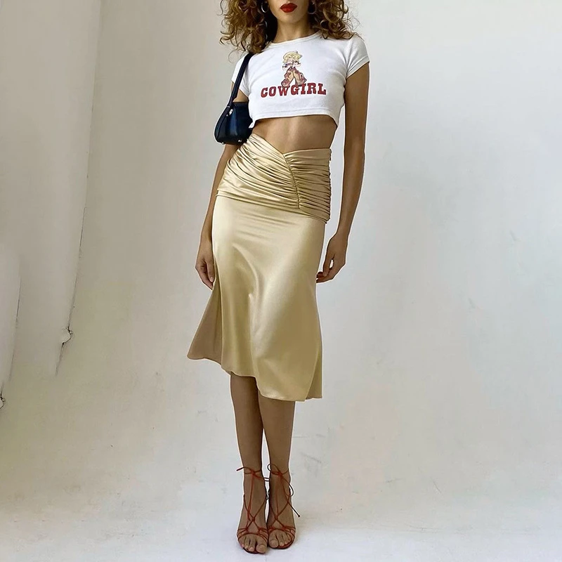 

Fantoye 2021 New Ruched Skirt Women Solid High Waist Ruffles Straight Skirt Women Spring Elegant Streetwear Slim Party Outfits