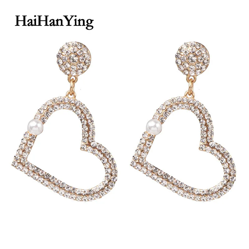 

New Model Statement Luxury Love Pearl Women's Big Earrings Crystal Fashion Generous Charm Drop Earrings Wedding Jewelry