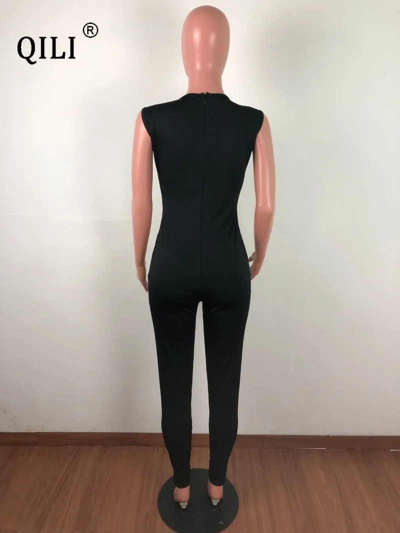 

QILI Button Sequined Jumpsuits for Womens Sexy Sleeveless Bodycon Jumpsuit Patchwork Sequin Flash Jumpsuits Club Wear