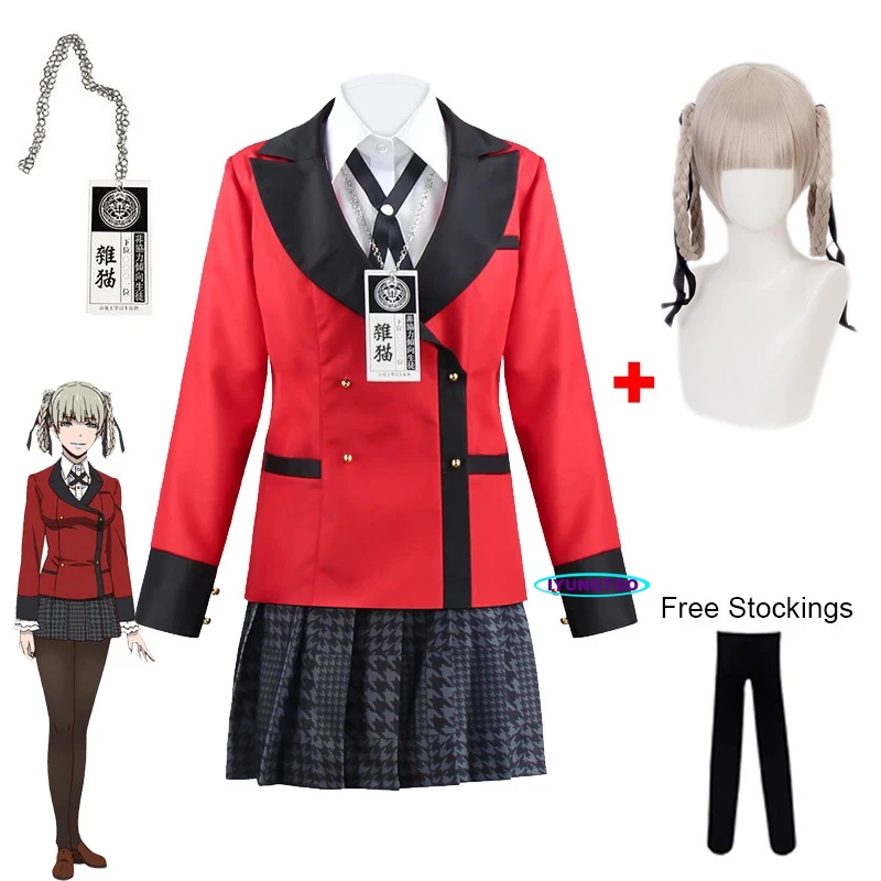 

Anime Kakegurui Kirari Momobami Cosplay Halloween Carnival Costume Women Girls School Uniform Suits Wig