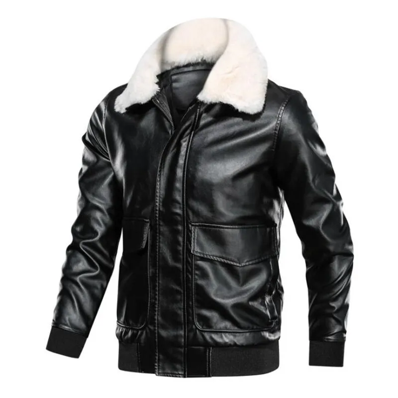 Мужская зимняя куртка из ПУ кожи со съемным шерстяным воротником | одежда