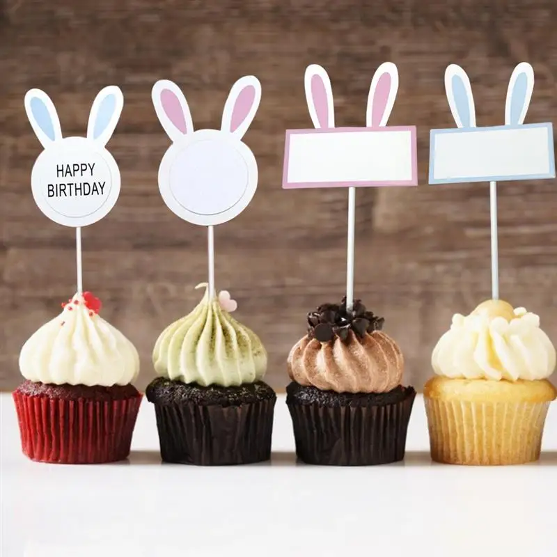 

100PCS Easter Cake Topper Cute Rabbit Blank Paper Cake Pick Cake Decoration