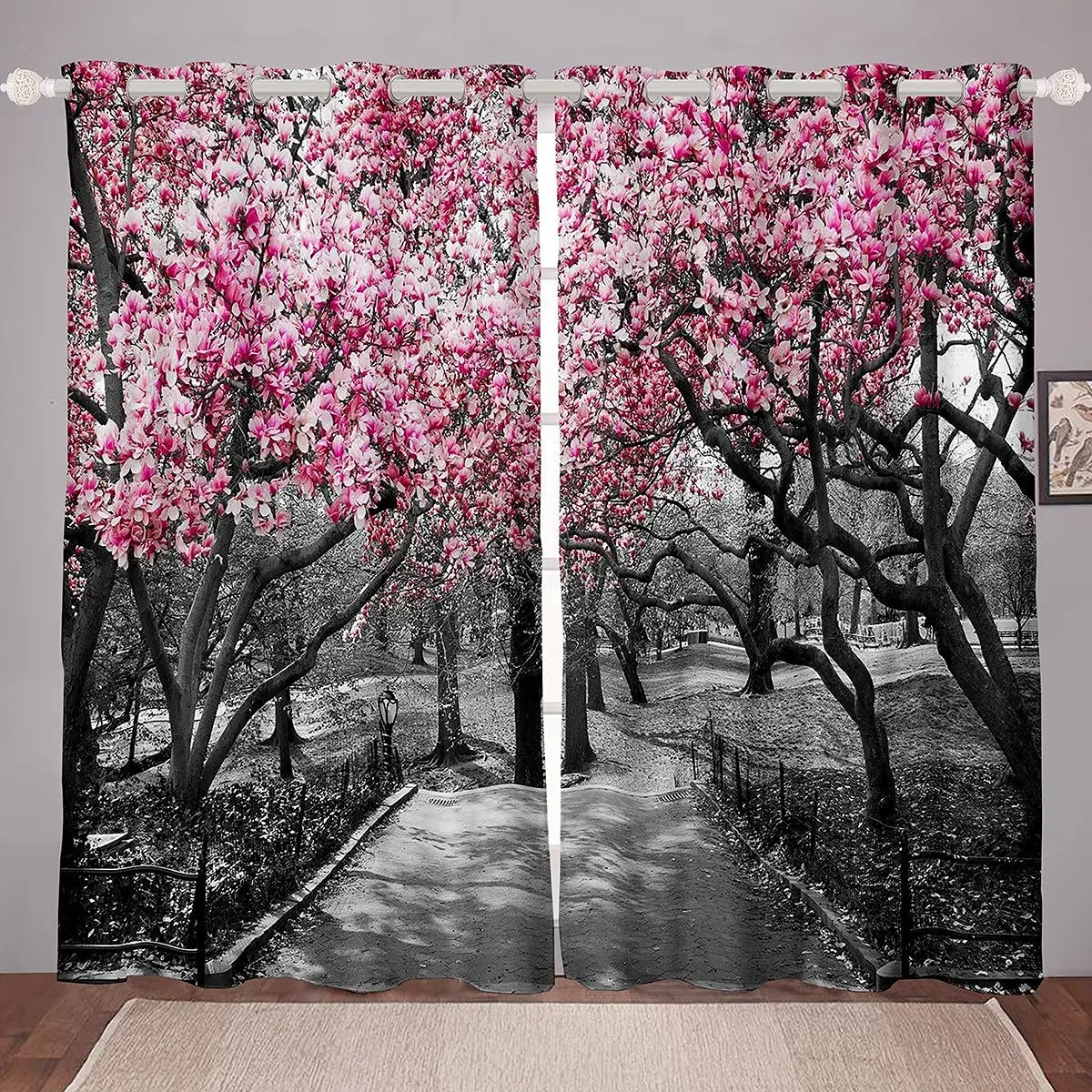 

Шторы светонепроницаемые с розовыми цветами, украшение для гостиной с изображением вишневого дерева, двух спален и цветов, роскошные для гостиной