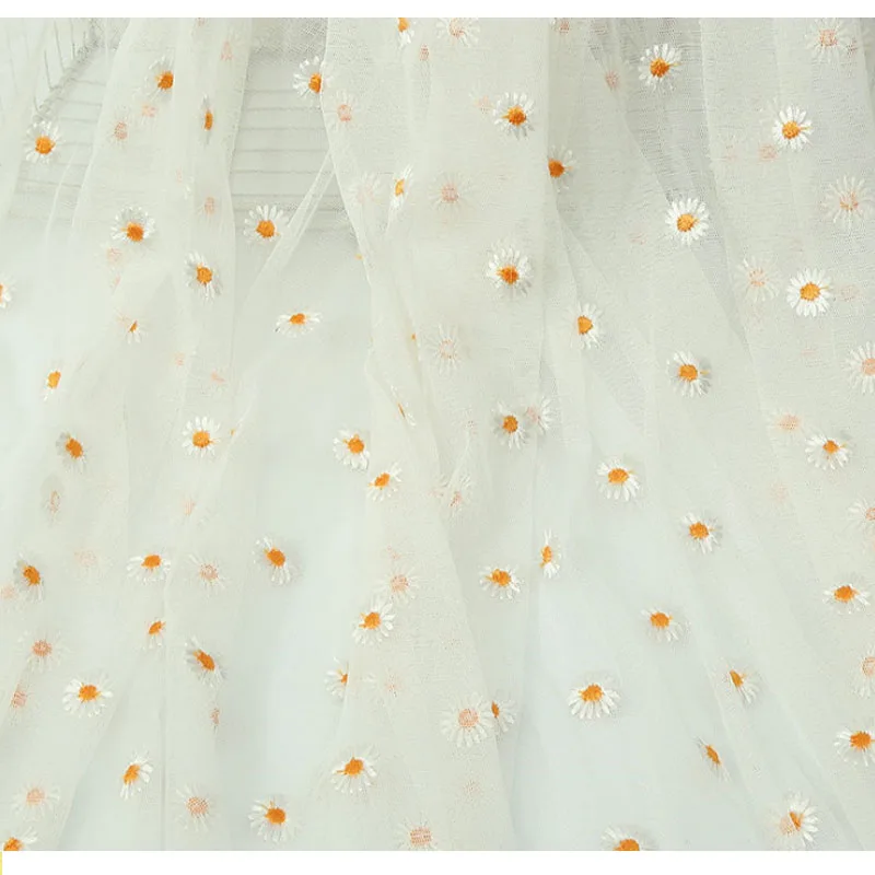 Тюль с цветочной вышивкой ромашки Мягкая сетчатая ткань для платья юбки