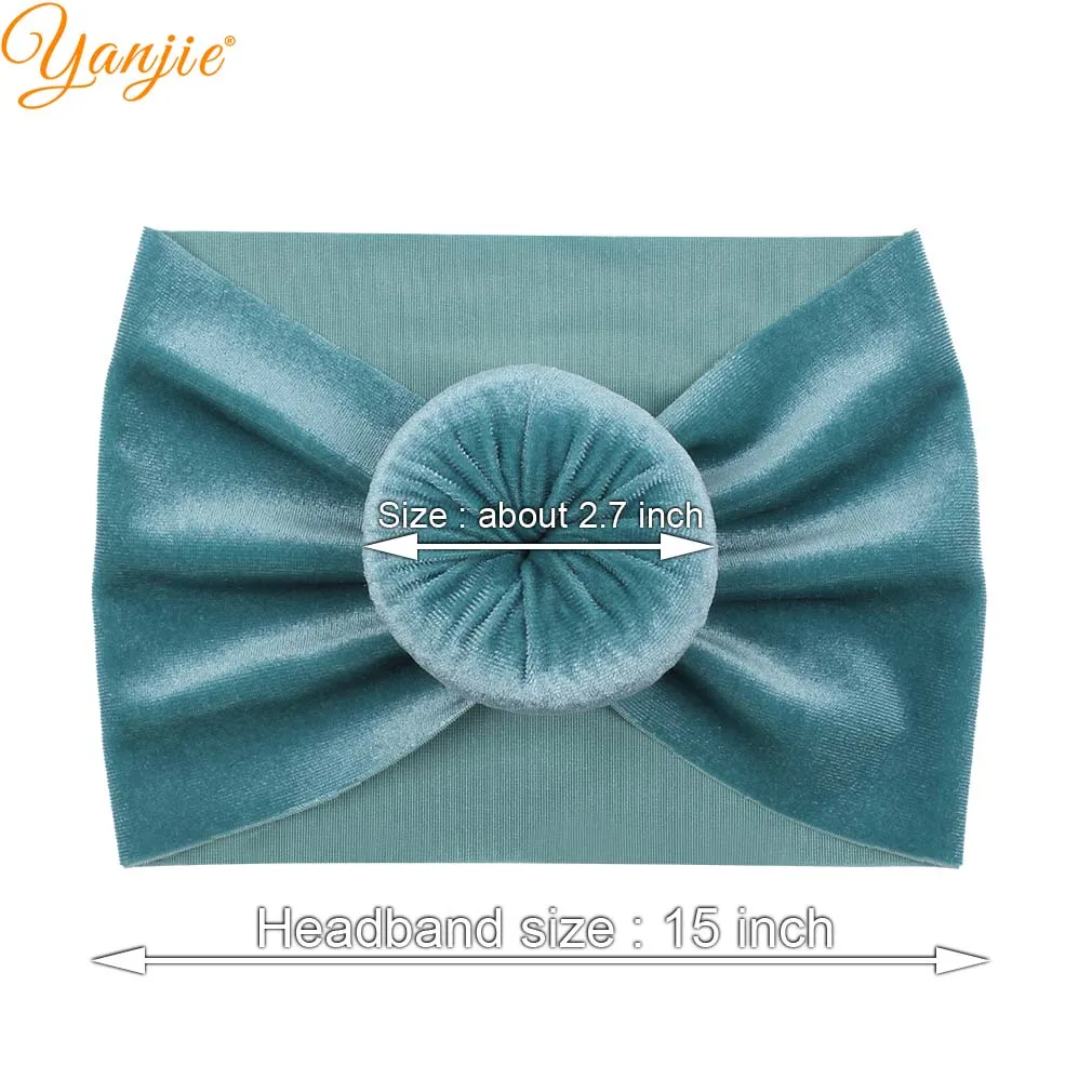 Повязка на голову с круглым помпоном для девочек однотонная эластичная