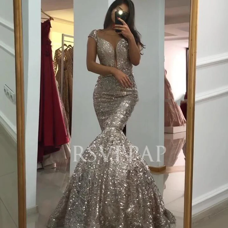 Серебряные Длинные вечерние платья с юбкой годе 2021 Соблазнительные в дубайском