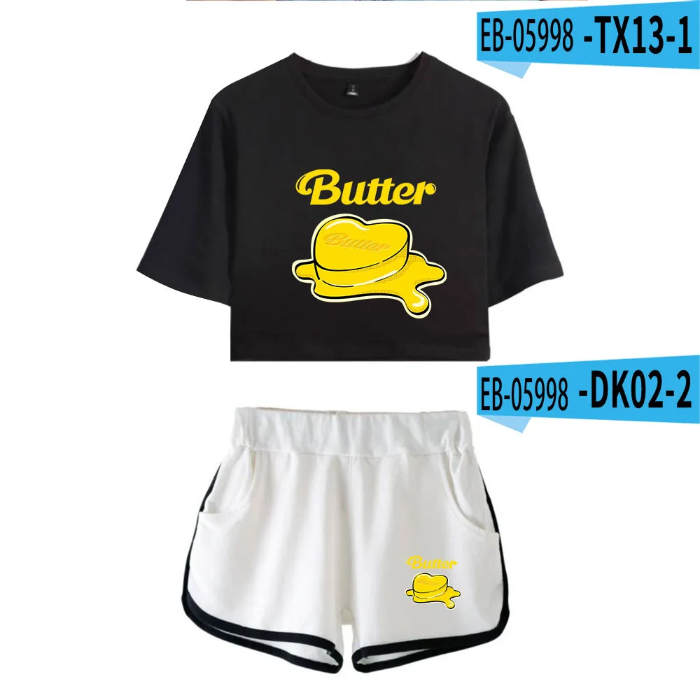 

Bangtan Boys Kpop Two Piece Sets New album Butter t shirt Women's Sets Short Sleeve Crop Top+Shorts Sport Suits Women Tracksuits