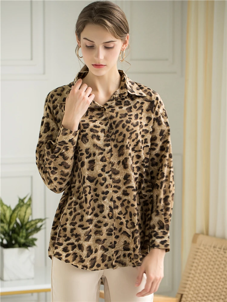Блузка женская шифоновая с леопардовым принтом на весну/лето|Рубашки| |