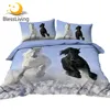 BlessLiving Horse Bedding Set Black White Bed Cover Snowfield Comforter Cover Set 3 Pieces Animal Blue Sky Bed Set Dropship 1