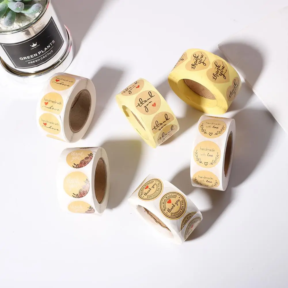 500pcs/Roll Round Thank You With Love Heart Labels Stickers DIY Gift Wedding Decoration Candy Box Decor Sealing Label Sticker | Дом и сад