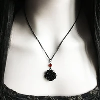 black rose gothic necklace with red bead victorian pendant gothic jewelry romantic valentine gift for girlfriend alternative