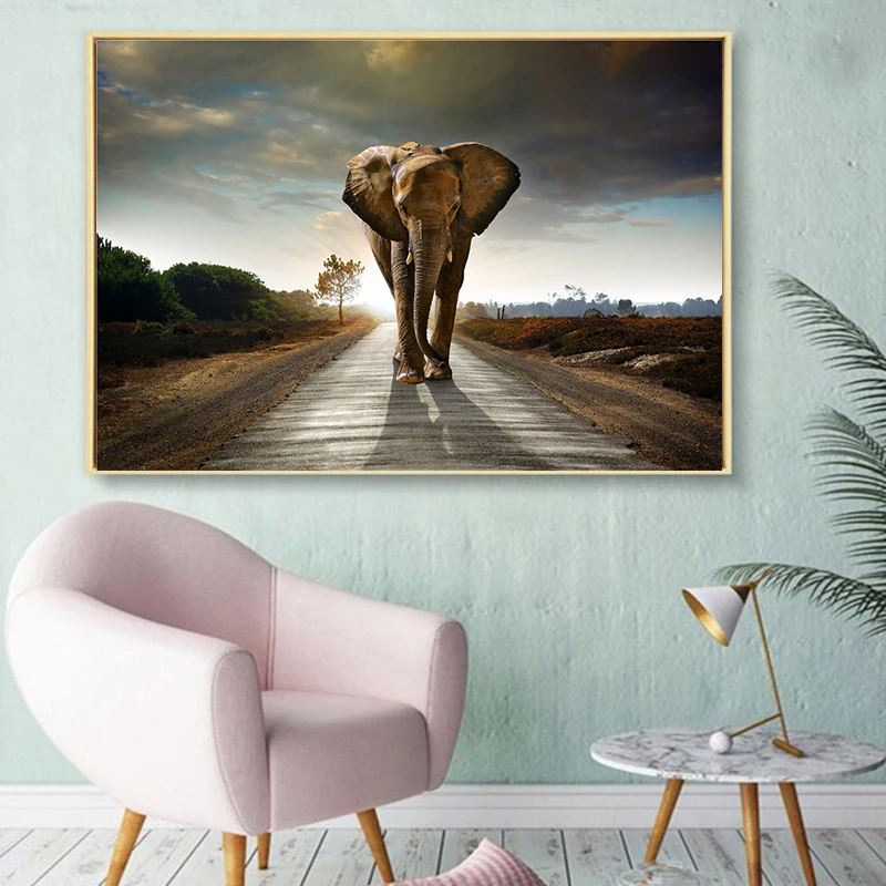 Африканский слон животное пейзаж картина маслом на холсте постер поп-арт и