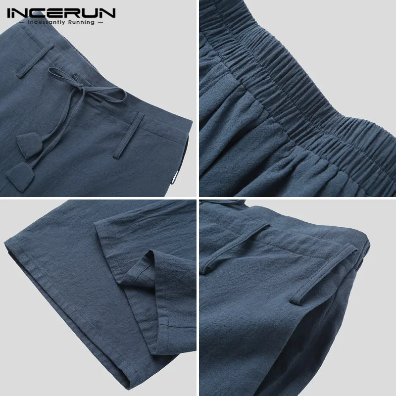 

Men Drop Crotch Pants Solid Loose Drawstring Joggers Casual Wide Leg Trousers Men Streetwear Retro Irregular Harem Pants INCERUN