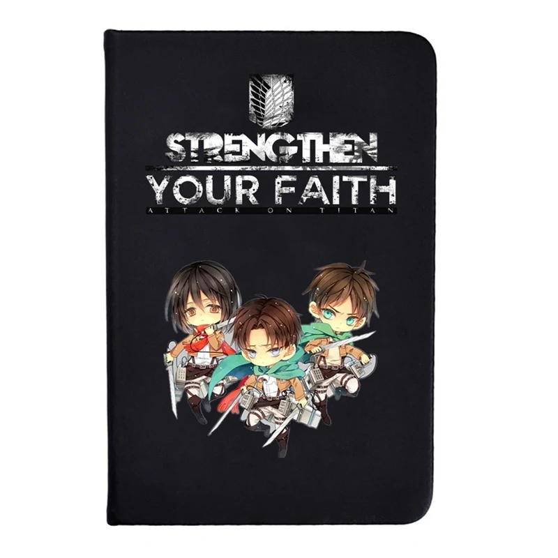 

Anime Attack on Titan Strength Your Faith Notebook Black PU Cover Lined Writing Pages Note Taking Stationery A6 Size