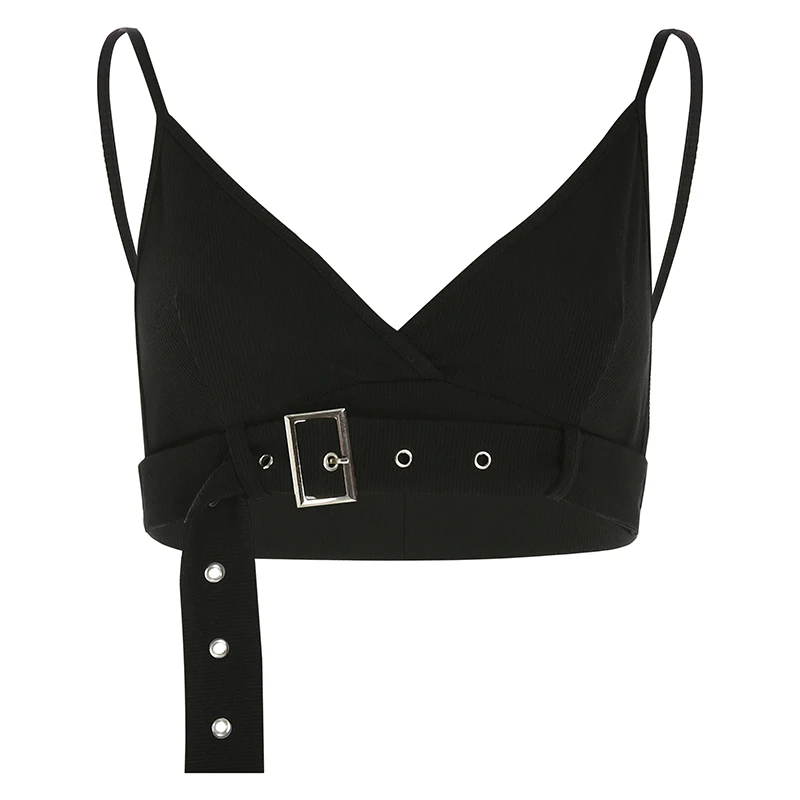 Женский короткий топ без рукавов готический Топ в стиле Харадзюку с открытой