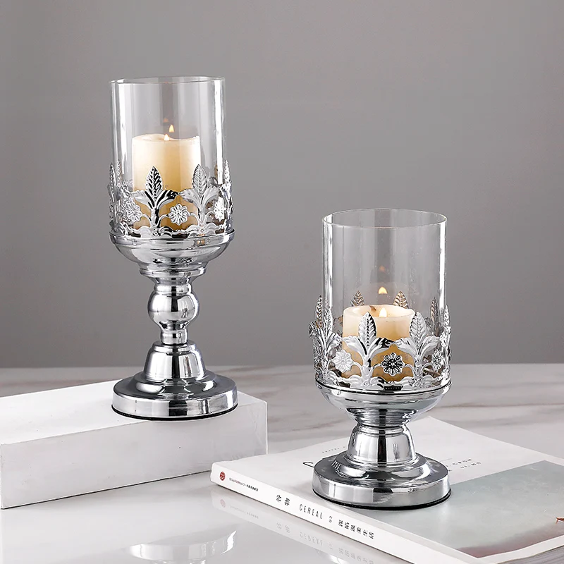 Стеклянный металлический подсвечник в скандинавском стиле винтажный