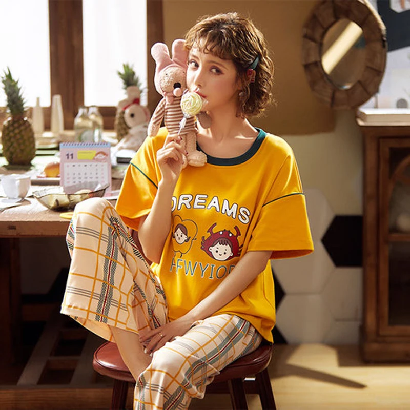 2 шт. женские пижамы с коротким рукавом и принтом | Женская одежда