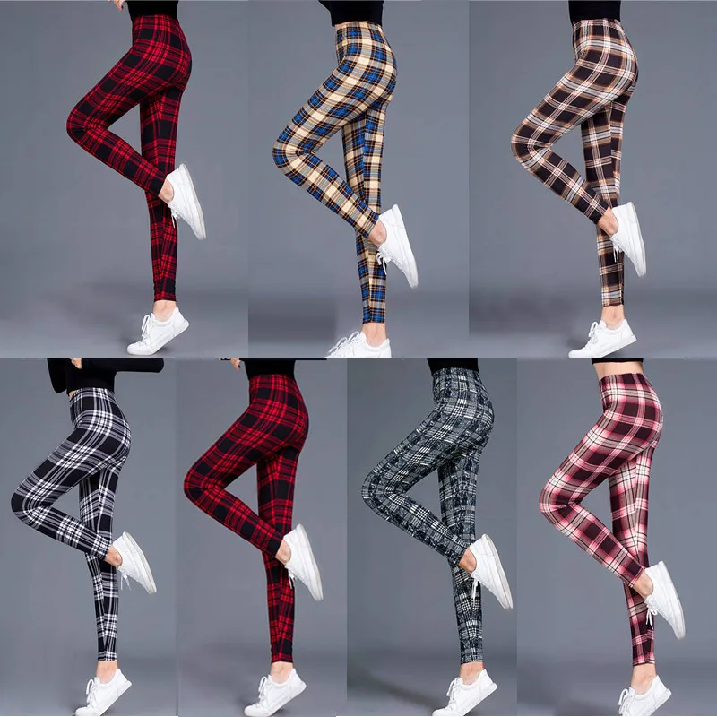 

Women's Sexy High Waist Plaid Elastic Slim Pants Yoga Leggings Gym Sports Trousers Fashion Skinny Bottom Trousers Leggings