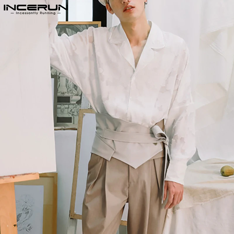 

2021 Fashion Mesh Men Shirts INCERUN Leisure Long Sleeve Lapel Hollow Out Blouse Man Buttons See Through Camisa Masculina S-5XL