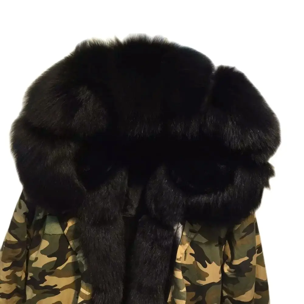 Камуфляжная модная зимняя парка MR с мехом Съемный Черный Лисий воротник и