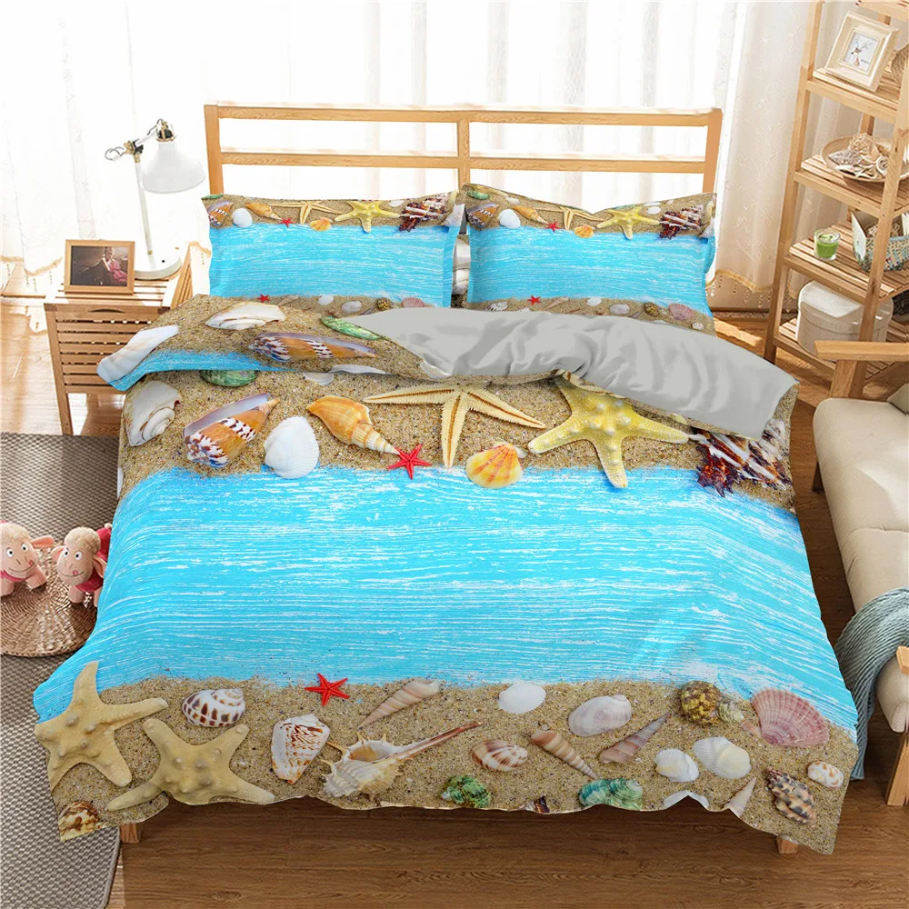

2021 3D Beach Bedding Set Ocean Starfish Duvet Cover Blue Bed Set Pillowcase Comforter Bedding Sets Bed Linen Quilt Cover