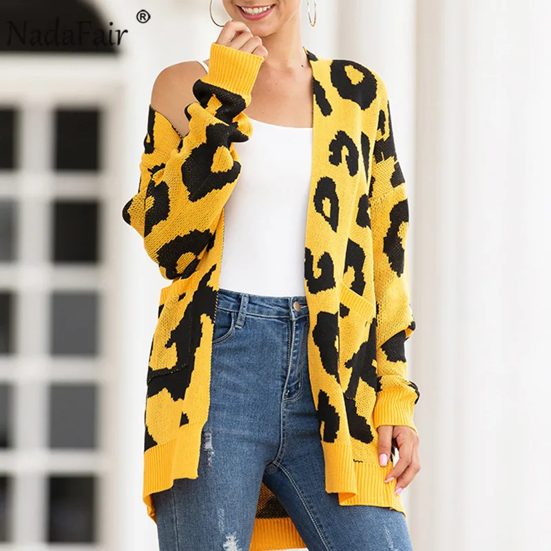 Женский леопардовый кардиган Nadafair повседневный длинный вязаный размера плюс с